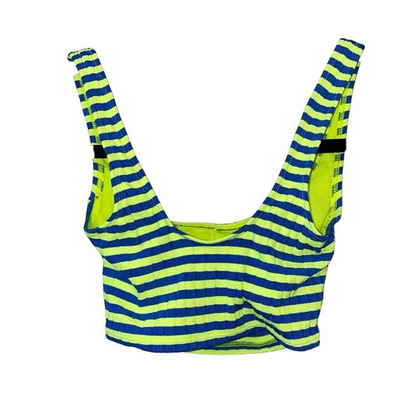 Xhilaration Neon Yellow & Blue Striped Cropped Tank Top - Picture 3 of 5